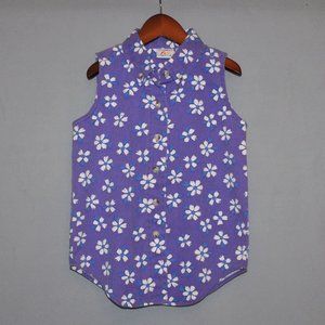 Vintage Girls Shirt Size 5 Floral Print Sleeveless Button Down Summer Top